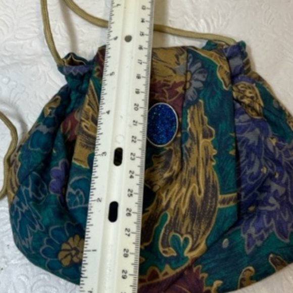 JT Beckett Handmade Tie Crossbody Purse w/Sparkling Blue Brooch Small 7.5"x6" - Picture 10 of 11